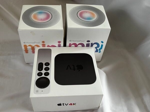Apple TV 4K 第二世代 64GB siriリモート第二世代 HomePod mini ホワイトx2台 ステレオ おまけ付