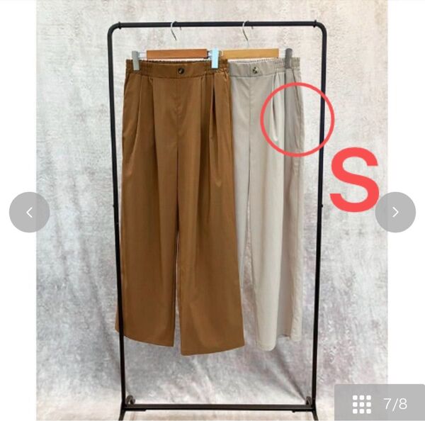 新品未使用 choco しまむら パンツ S ベージュ 麻調ウエストタックイージーパンツ