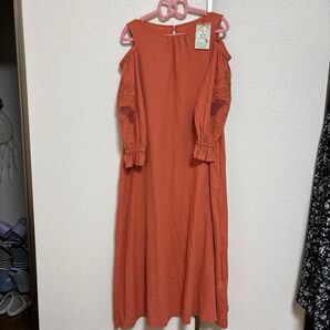 nico and...刺繍、透かし入りワンピース オレンジ