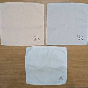 Q-LIA モフズ ミニタオルハンカチ 3枚セット パンダ うさぎ 刺繍/タオルハンカチ ハンドタオル ハンカチ/Mofus