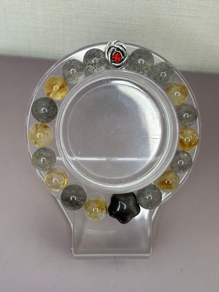 パワーストーン ブレスレット 墨入り水晶 ハニーシトリン 銀黒曜石 天然石