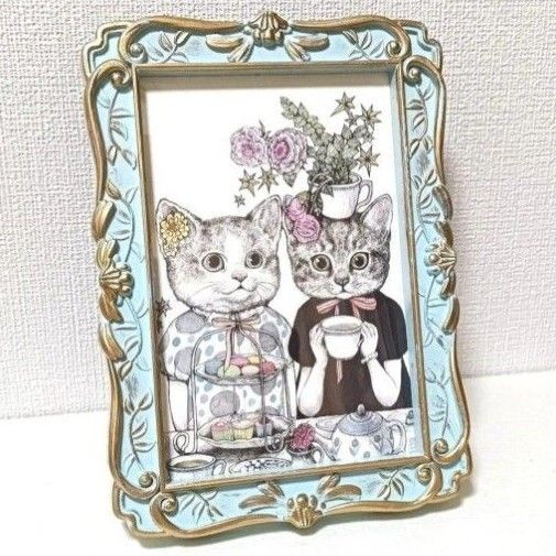 ★フォトフレーム付き★ ポストカード ふたりのねこ お茶会 アフタヌーンティー ヒグチユウコ ボリス雑貨店