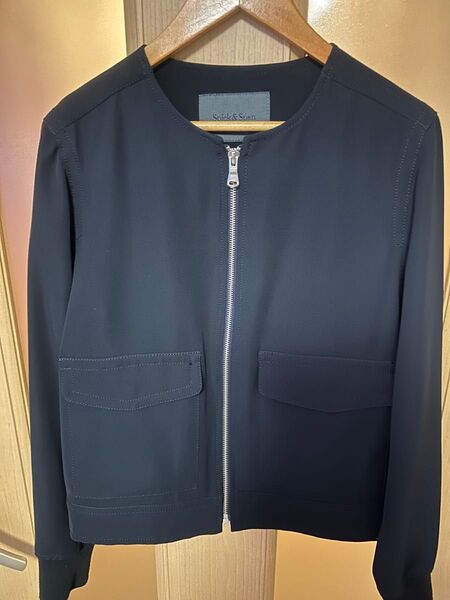 Spick & Span スピックアンドスパン ノーカラー ジャケット ブルゾン 黒 38
