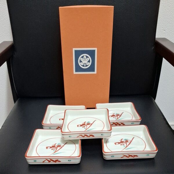 【未使用品】 たち吉 橘吉 赤絵 角皿 小鉢 小皿 5枚セット 刺身皿 和食器
