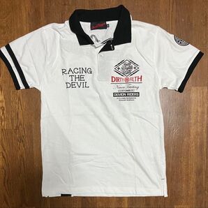 DEMON RIDERS ホワイト ポロシャツ RACING THE DEVIL LLサイズ 半袖
