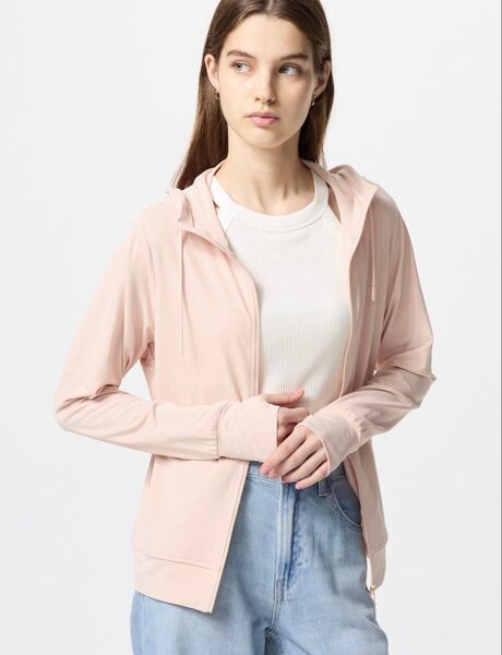 『ユニクロ』エアリズムUVカットフルジップパーカ ピンク 3XL 試着のみの美品