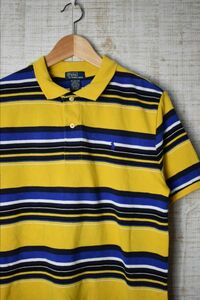 *US old clothes POLO Ralph Lauren Ralph Lauren polo-shirt border po knee Logo yellow × blue navy blue BOYS[XL(18-20)] deer. .*2344*