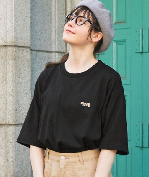 ペニーズ 別注 THE FOX ロゴ ワッペン刺繍ワンポイント ルーズ半袖Tシャツ ブラック