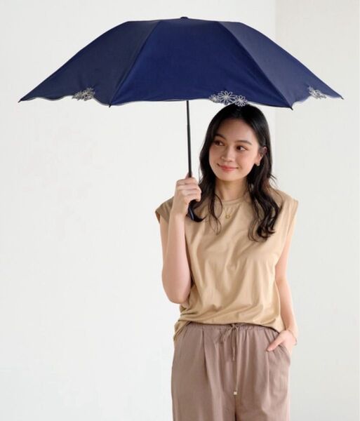 Wpc. ダブリュピーシー 遮光ドーム リムフラワー ミニ ネイビー 晴雨兼用 定価¥4,180