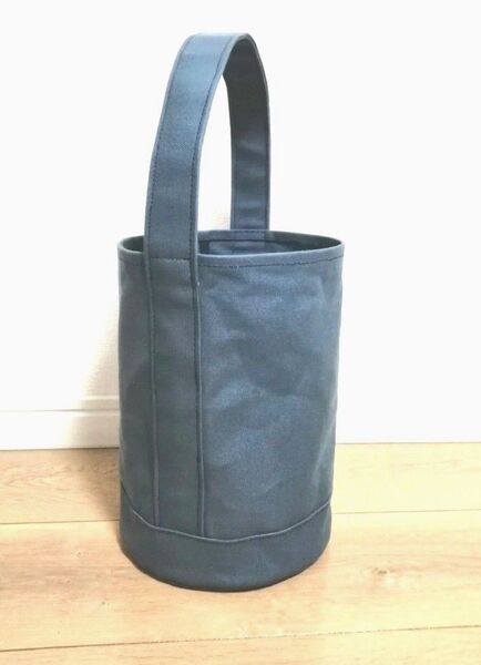 直径19cm バケツバッグ ワンハンドルバッグ 8号帆布 紺色 ハンドメイド