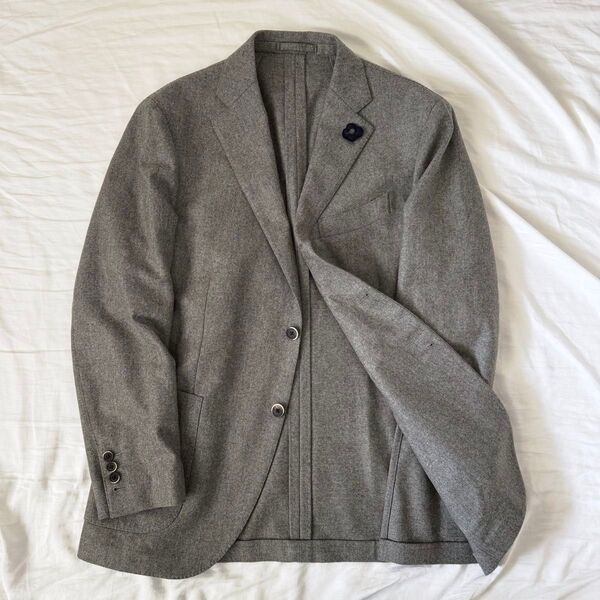 美品 LARDINI テーラードジャケット 50 グレー ウール ブートニエール 背抜き イタリア製 ラルディーニ XL メンズ