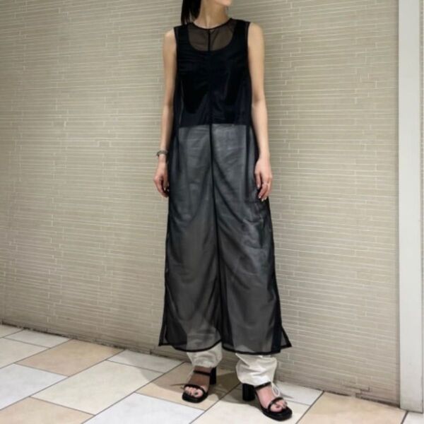 即完品 H BEAUTY&YOUTH シアーワンピース S ブラック ドレス ロング丈 エイチビューティアンドユース スリット