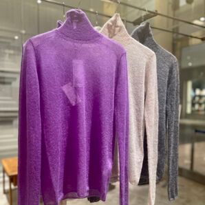 即完品 AURALEE 23AW モヘアシアーニット パープル タートルネック 長袖 セーター カットソー オーラリー 人気