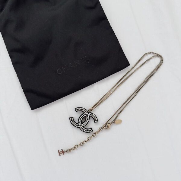 正規 CHANEL 2008AW ネックレス ロゴ ゴールド ココシャネル 希少 シャネル ヴィンテージ ペンダント ストーン