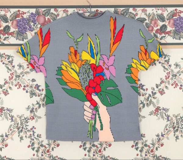 プリーツ ヴィンテージ レトロ トップス 半袖 tシャツ vintage カットソー 総柄 花柄 ブーケ カラフル pleats