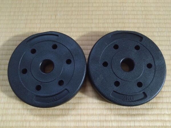 MOJEER 2kg 黒 ダンベルプレート 2個セット 穴径30mm
