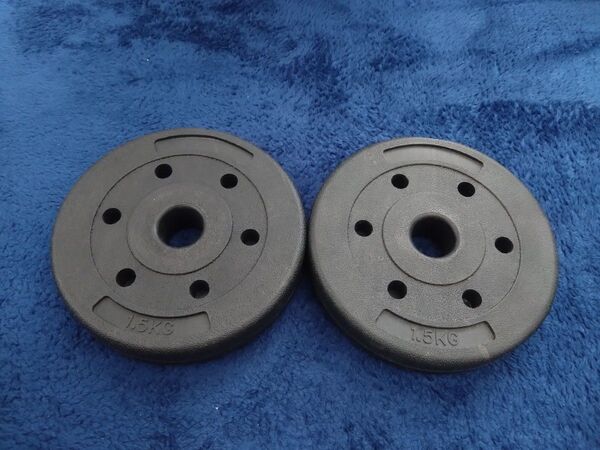 MOJEER 1.5kg 黒 ダンベルプレート 2個セット 穴径30mm