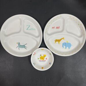 美品 コレール 動物柄子供用ランチプレート 2枚セット とポケモンサラダボウル付き