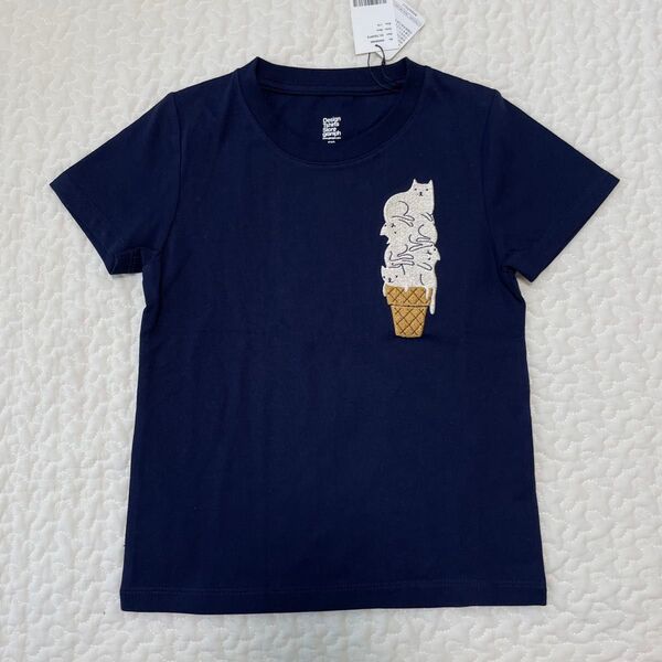 新品 グラニフ ソフトクリーム ネイビー ミャオルディング ねこ 刺繍110