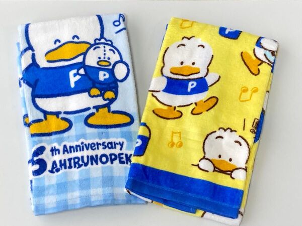 【Y】あひるのペックル 35周年 アニバーサリーデザイン フェイスタオル 2枚 かわいいタオル キャラクタータオル サンリオ