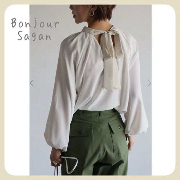 ◇◇残1◇◇ 【新品タグ付き】前後2WAYボウタイブラウス / ホワイト Bonjour Sagan