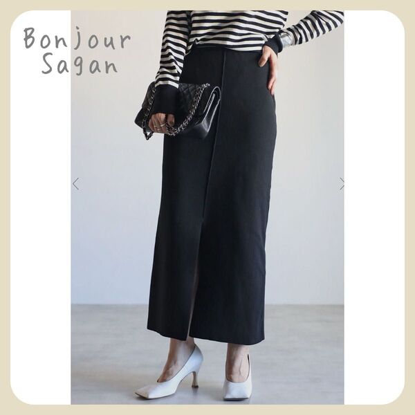 ◇◇残2◇◇ 【新品タグ付き】カラーニットIラインスカート / ブラック Bonjour Sagan