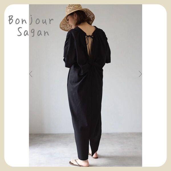 ◇◇残1◇◇【新品タグ付き】バックデザインVネックワンピース / ブラック Bonjour sagan *ペチコート・裏地なし