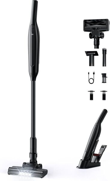 自立式 コードレス掃除機 超軽量 サイクロン式 スティック掃除機 ハンディ掃除機 2WAY ブラック 予備バッテリー付き