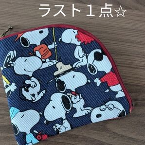 No.27 L字ファスナーポーチ ミニ財布 コインケース スヌーピー ハンドメイド