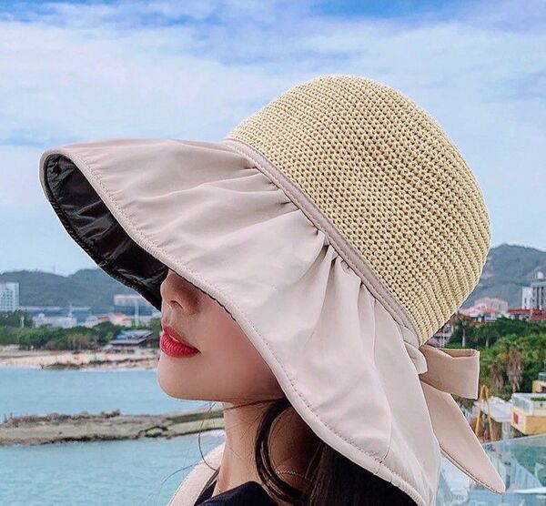 麦わら帽子 日焼け対策 UVカット つば広 レディース黒 ベージュ リボン 可愛い おしゃれ リボンハット 折りたたみ 紐付き