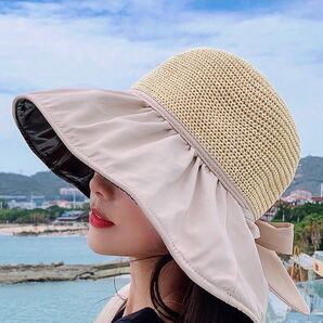 麦わら帽子 日焼け対策 UVカット つば広 レディース黒 ベージュ リボン 可愛い おしゃれ リボンハット 折りたたみ 紐付き