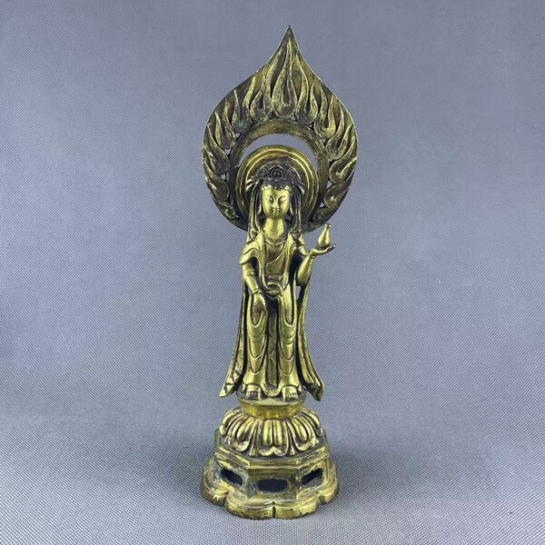 仏教古美術 銅制 金 浄瓶唐観音立像 美品