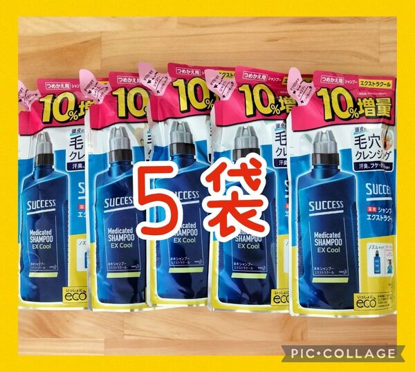 花王 サクセス 薬用シャンプー エクストラクール つめかえ用 増量 360ml5袋