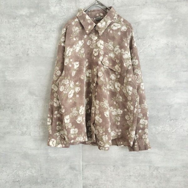 ヴィンテージ古着 花柄ブラウス長袖シャツ ゆったりとろみ素材 ボタニカル柄シャツ