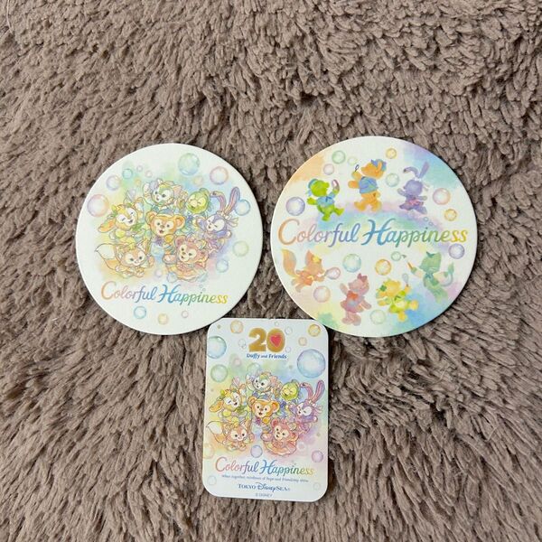 ディズニーシー カラフルハピネス コースター 2種類コンプリート+ステッカー1枚
