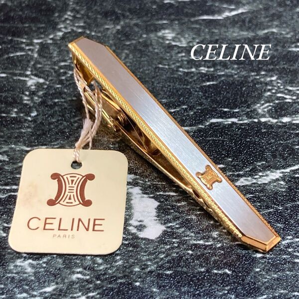 CELINE セリーヌ タイピン ネクタイピン ゴールド シルバー ヴィンテージ 未使用級 マカダム トリオンフ 化粧箱付き