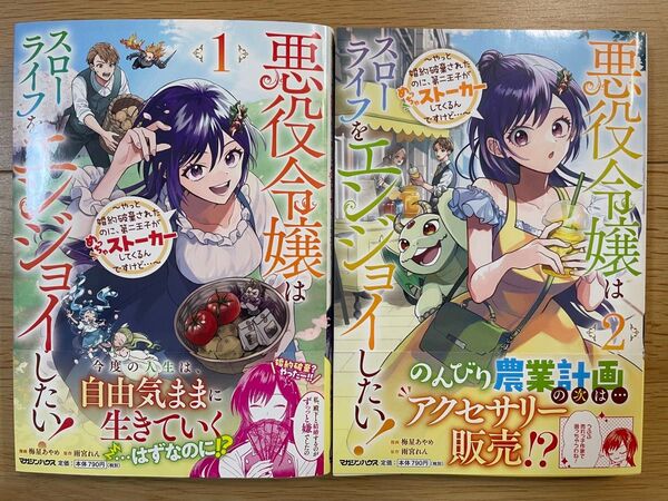 悪役令嬢はスローライフをエンジョイしたい! やっと婚約破棄されたのに、第二王子がめっちゃストーカーしてくるんですけど…1, 2