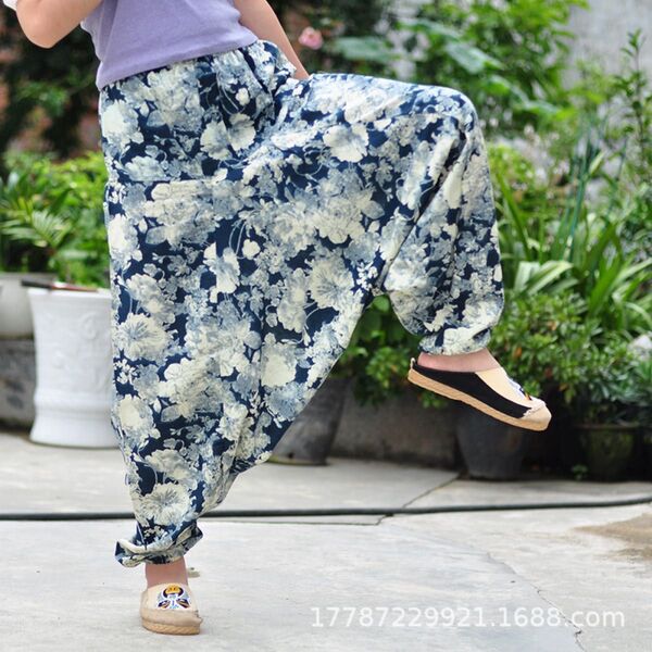 新品 ボタニカル フラワー アジアン エスニック サルエルパンツ イージーパンツ ダンス ヨガ ウエストゴム ポケット メンズ 綿