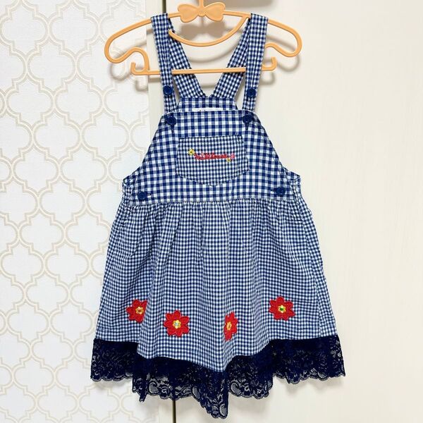 【 美品 】ミキハウス 旧タグ 希少 お花 ワンピース ロゴ 女の子 100cm