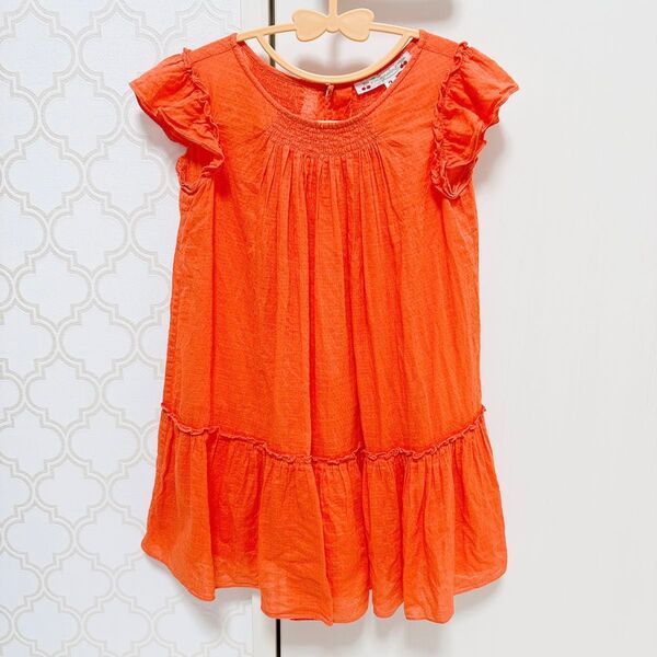 【 美品 】 ボンポワン 半袖 オレンジ ワンピース 3 女の子 90-95cm
