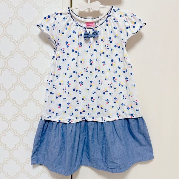 ミキハウス ホットビスケッツ 半袖 お花柄 ワンピース 女の子 100cm