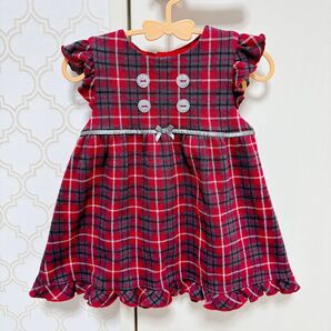 【 美品 】BeBe べべ チェック 赤チェック ワンピース 80-90cm