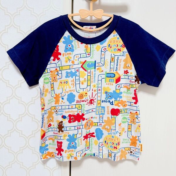 ミキハウス ホットビスケッツ 半袖 総柄 カラフル Tシャツ 110cm