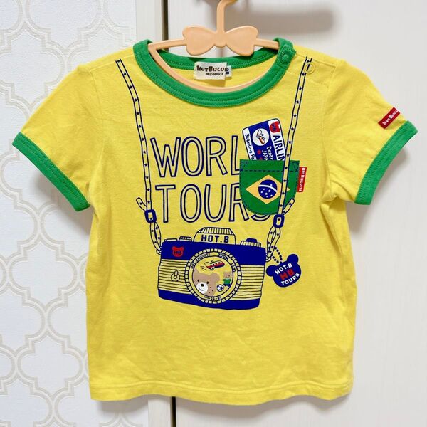 【 美品 】ミキハウス ホットビスケッツ 半袖 黄色 Tシャツ 騙し絵 80cm