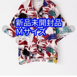 新品未使用品 anchor smith 総柄レーヨンオープンカラーアロハシャツ Mサイズ メンズ ホワイト レッド 半袖シャツ