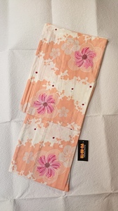 < kimono shop . one 0> brand new yukata S size cotton 100% cotton Kobai .. orange . white pink. bokashi. plum pattern 