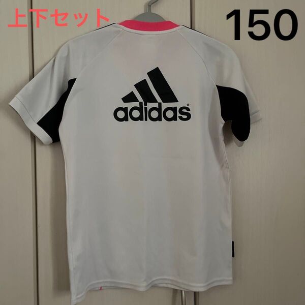 美品 adidas サッカーウエア 上下 150 女の子 男の子 半袖 速乾 ハーフパンツ 子供 小学生