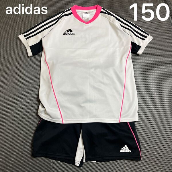 美品 adidas サッカーウェア 上下 150 女の子 男の子 半袖 速乾 ハーフパンツ 子供 練習着 キッズ フットサル