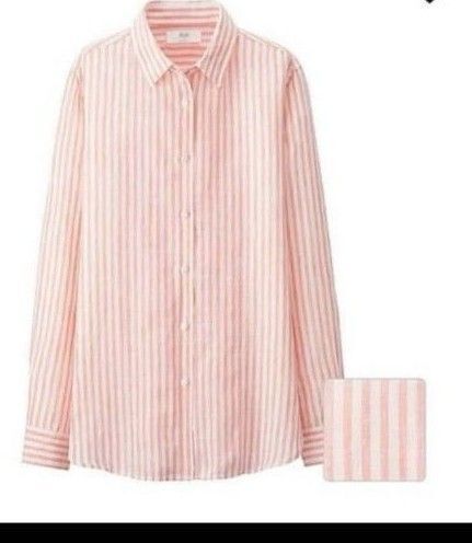 ユニクロ UNIQLOプレミアムリネンストライプシャツ長袖 20LightOrange サイズS 新品未開封 廃盤品