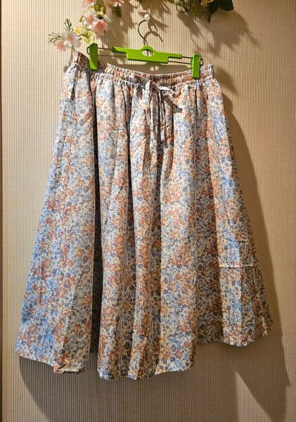 お買い得 新品 花柄 ロングフレアースカート L ウエストゴム